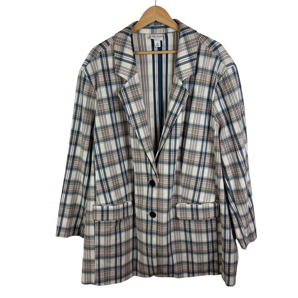 Ava & Viv Plaid Blazer Size 3X Oversized Longline Academia Preppy‎ Office Career - Picture 1 of 9